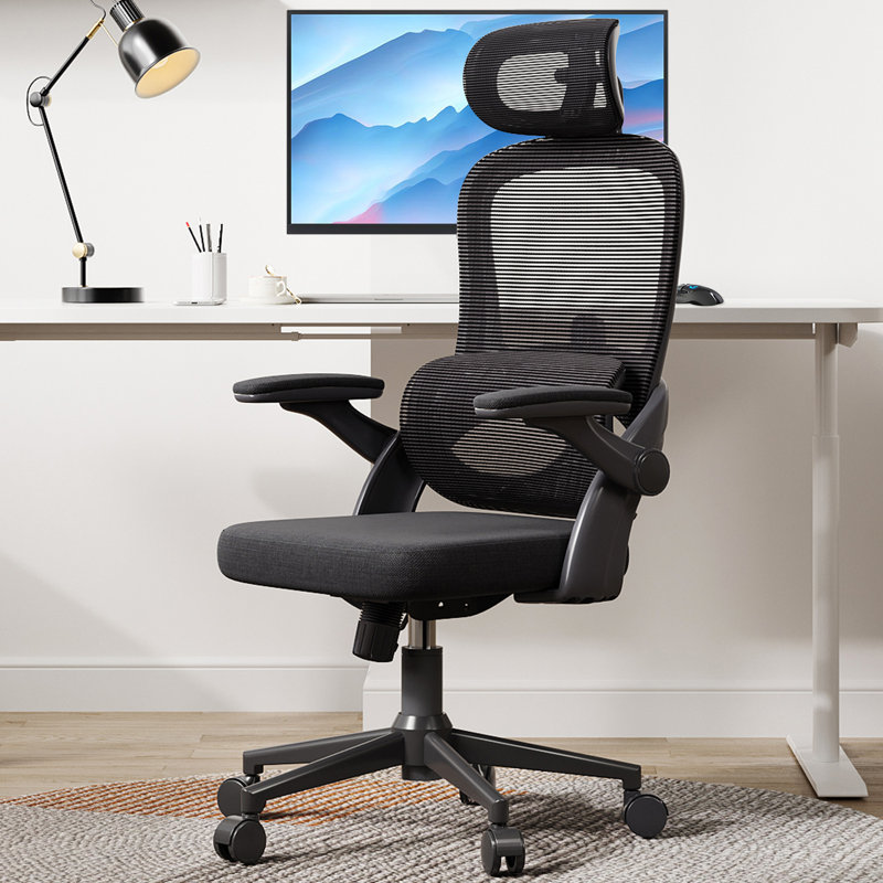 Chaise de bureau ergonomique en filet M102c, chaise de bureau à haut dossier avec accoudoirs 3D, soutien lombaire vers le haut et le bas, chaise de travail pivotante pour ordinateur avec appui-tête 2d réglable, fonction d'inclinaison noire