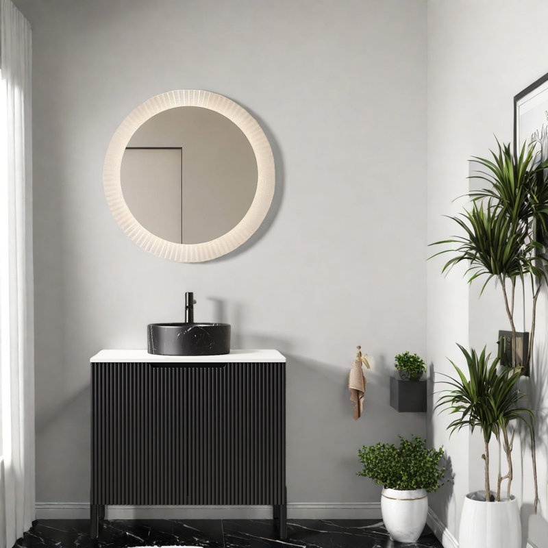 Meuble-lavabo moderne 24 "avec lavabo, lavabo en céramique noire et plateau Carrara