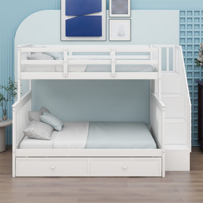 Bunk Bed With Trundle, Storage Stairway And Guard Rail