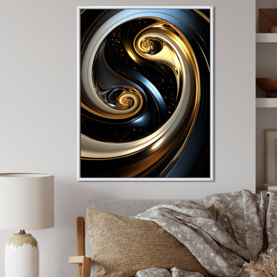 Abstrait abstrait liquide or noir à double spirale - reproduction sur toile