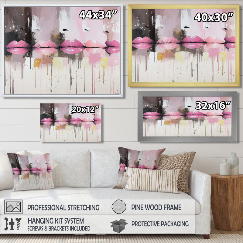 Décoration murale Pop Art Pink Lips - Fashion Lips, H 30 po x l 40 po, Toile tendue, Ne s’applique pas