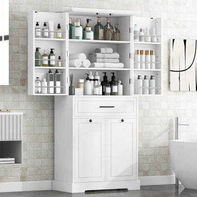 Dovelle Modern Freestanding Storage Cabinet With Adjustable Shelves And Tilt-Out Laundry Hamper