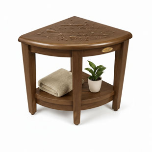 DecoTeak SnazzyCorner, Corner Shower Stool, Teak Shower Bench, Teak Shower Stool for Indoor Shower, Bathroom Bench, Teak Shower Bench, Shower Stool for Shaving Feet, in Woodland Brown