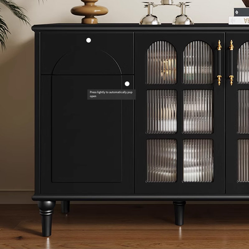 Buffet noir massif + bois manufacturé + verre trempé
