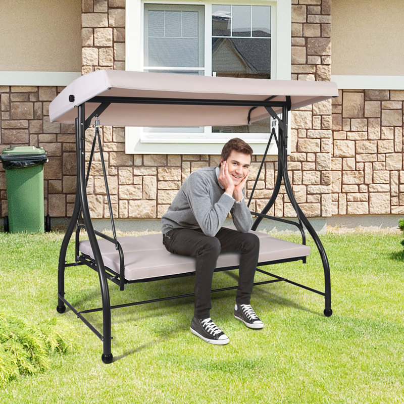 3 Person Porch Swing with Canopy, Beige