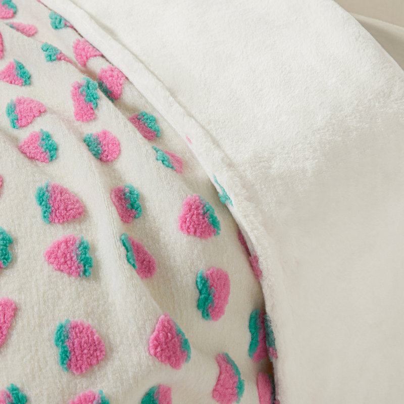 XL Pink Strawberry Jacquard Blanket with Faux Fur Back