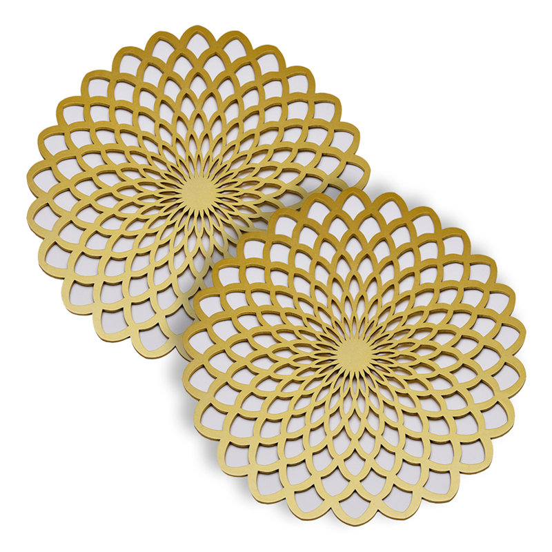 Elegant Wooden Trivet Placemats Set with Concentric Petal Cutout Design for Dining and Christmas Decor