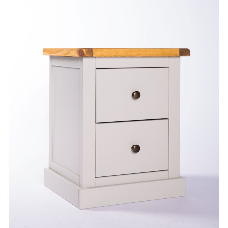 Enders 45cm W Solid + Manufactured Wood Bedside Table, Grey/White, Brass