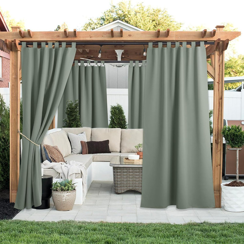 2 Panels Outdoor Curtains for Patio Waterproof, Thermal Insulated Detachable Sticky Tab Top Room Darkening Great Vertical Drape Outdoor Divider for Pergola