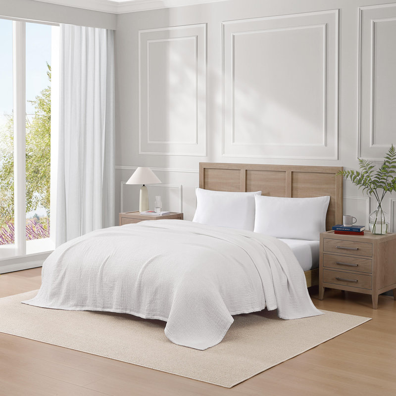 Couverture en coton Tommy Hilfiger, Blanc, Grand lit