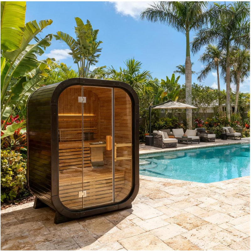 Smartmak® Outdoor Steam Sauna For 2 Person, Canadian Hemlock Saunas Spa, Traditional Barrel Wooden Sauna With Etl-Certified 4.5Kw Stove, 0-195℉ (53.15”X 54.72”X 78.74”, Hemlock)
