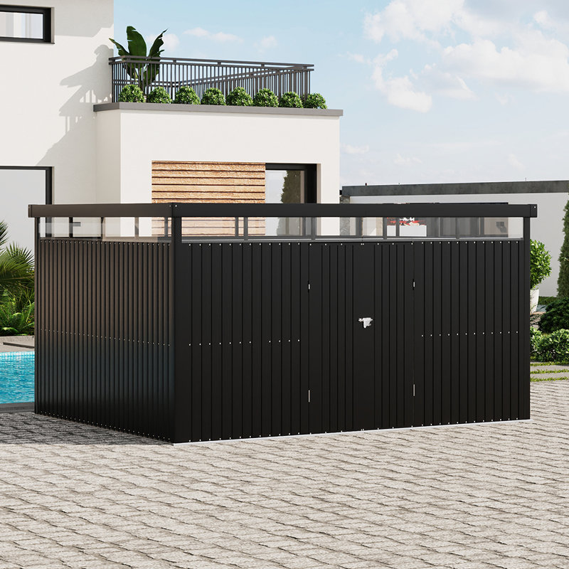 Charcoal Black Flat Roof Tool Shed