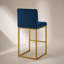 Tabouret à hauteur de comptoir de style moderne avec dossier complet et pieds en fer robuste, ensemble de 2 chaises de bar polyvalentes, bleu marine / or-649398748