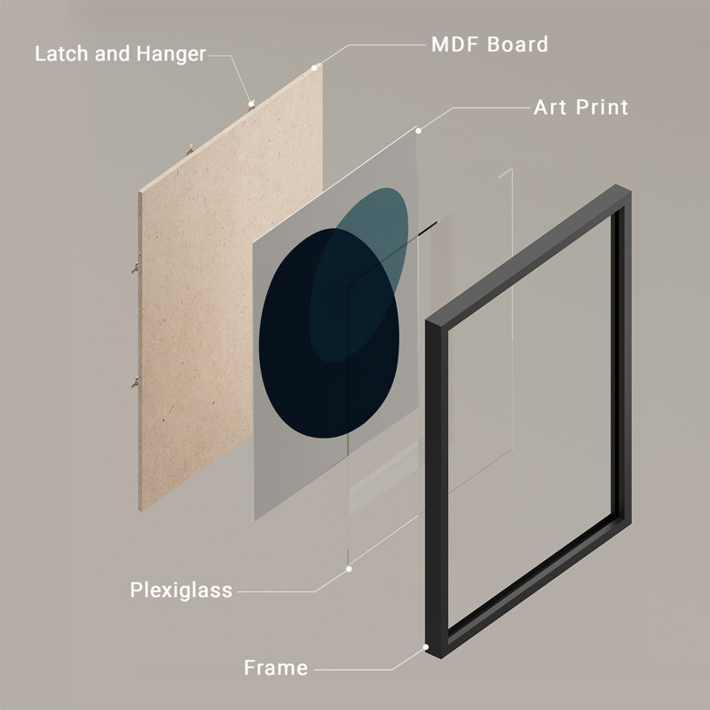 Reproduction d'art encadrée abstraite pour décoration intérieure moderne, H 14 po x l 11 po, Noir