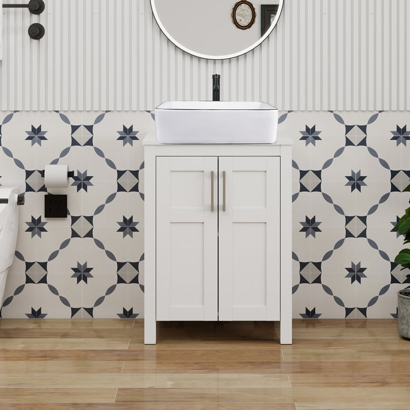 Meuble-lavabo autoportant simple de 24 po avec plateau en bois manufacturé Kreutzer, Blanc