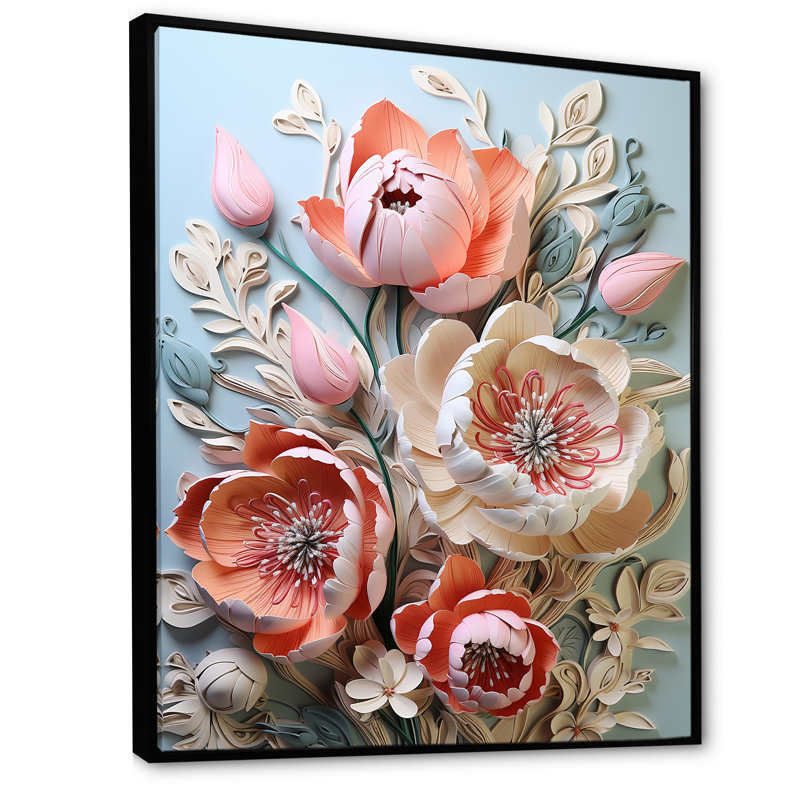 Tulipes Neon Bloom Collage II, reproduction d'art sur toile, H 40 po x l 30 po x P 1,5 po, Cadre flottant noir