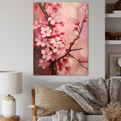 «Cherry Blossoms», collage rose foncé sur toile
