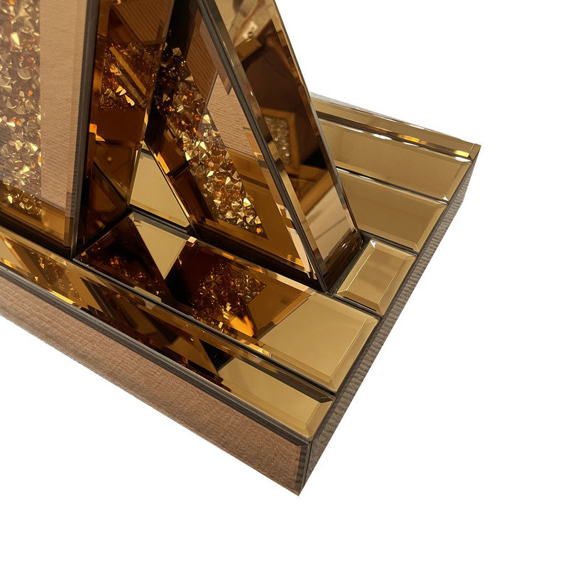 Console en verre brun à miroir avec incrustation de diamant concassé, canapé décoratif moderne glam pour l'entrée, le couloir et le salon