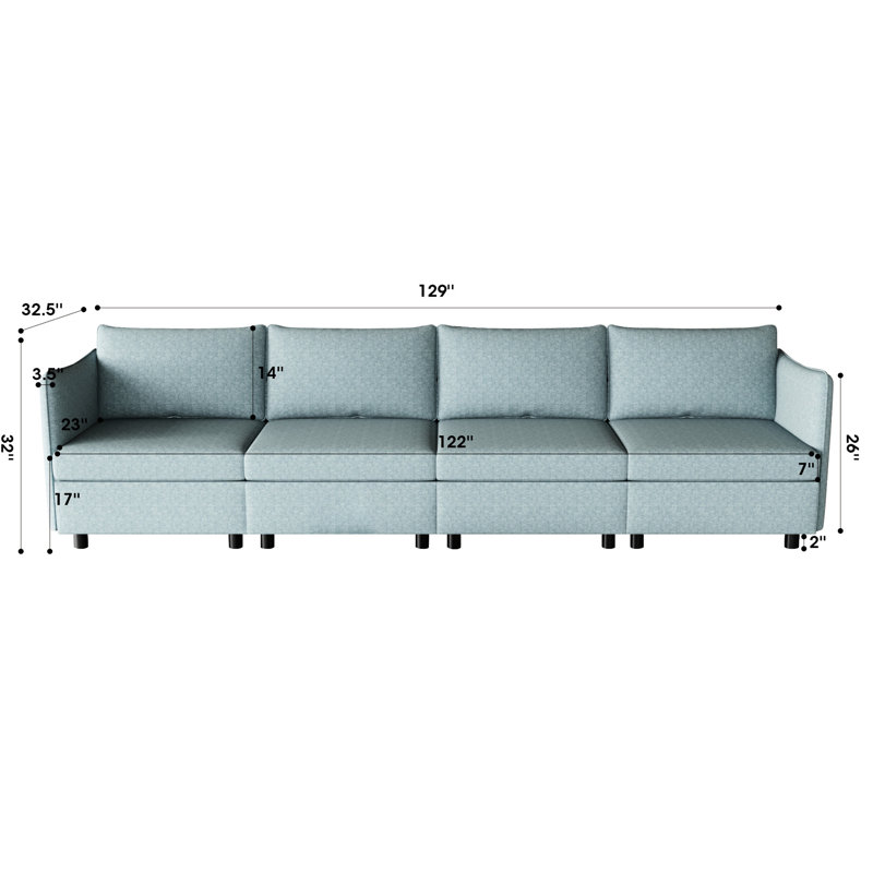Canapé-lit modulaire en tissu avec rangement Chenille, Chenille bleu antique
