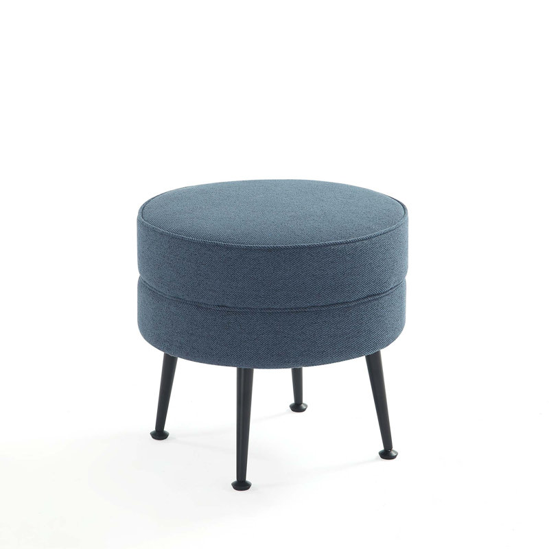 Repose-pieds rembourré en bois de polyester tissé Bailey, Noir, Bleu