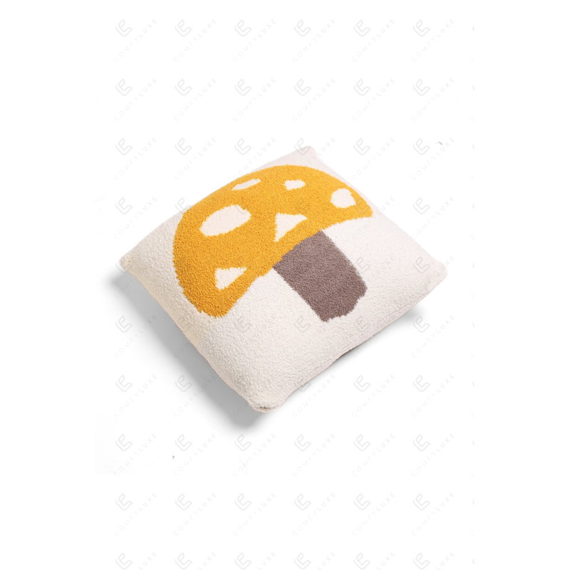 Housse de coussin moelleuse à motif champignon - Jaune, Blanc / jaune