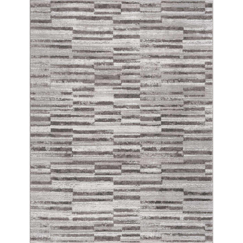 Malkhas Modern Broken Striped Charcoal Area Rug, Rectangle 6'7" x 9'