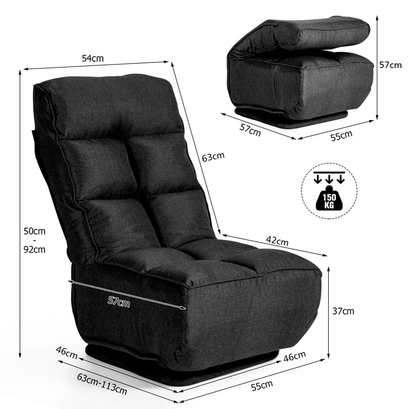 17 Stories Iory Adjustable Headrest and Adjustable Height Floor Game Chair in Black