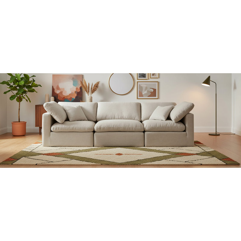 Canapé modulaire rembourré 105 po Itala, Tissu beige texturé en lin