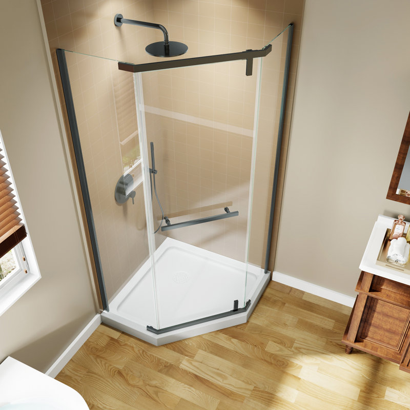 Corner Shower Enclosure 36 In. W X 72 In. H Frameless Neo-Angle Shower Enclosure, 1/4" (6Mm) Clear SGCC Tempered Glass, Pivot Shower Door In Matte Black,Shower Base Not Included