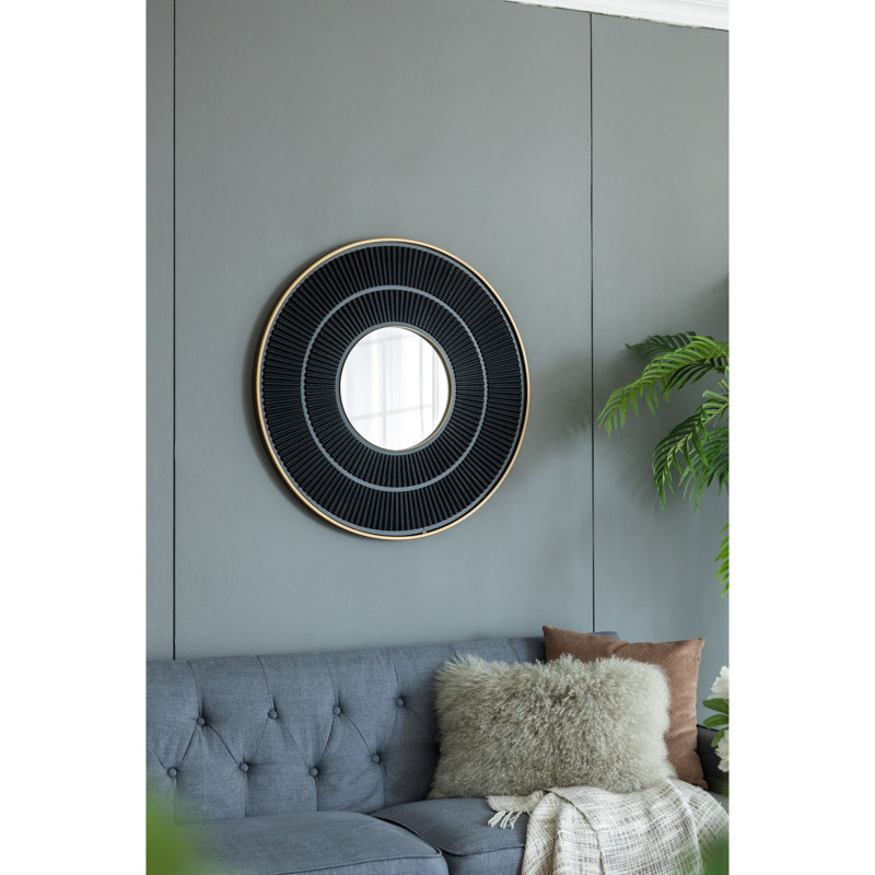Miroir Neutre 31,5 "x 1,2" x 31,5 "avec cadre en fer doré, miroir de cadre de salon Ororns, Transforme l'espace, Noir