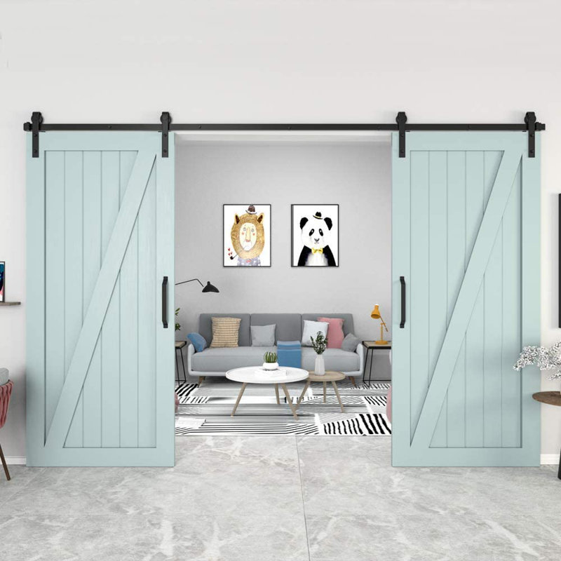 144-in Matte Black Steel Double Barn Door Hardware Kit