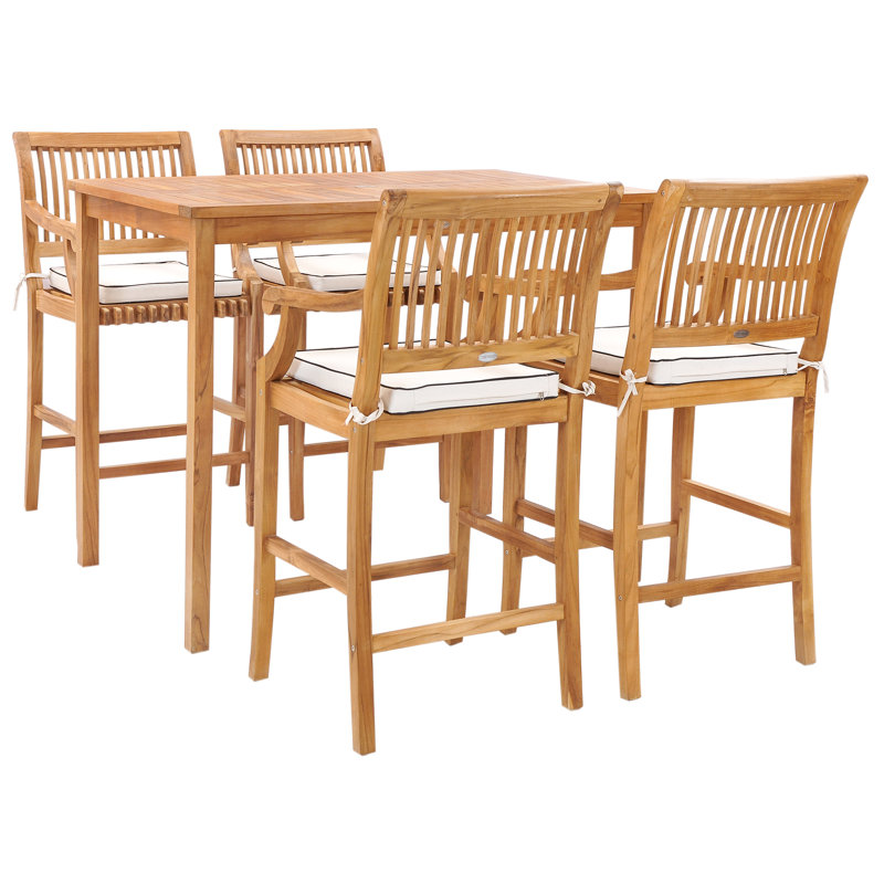 Outdoor 5 - Piece Teak Bistro Set with Cushions