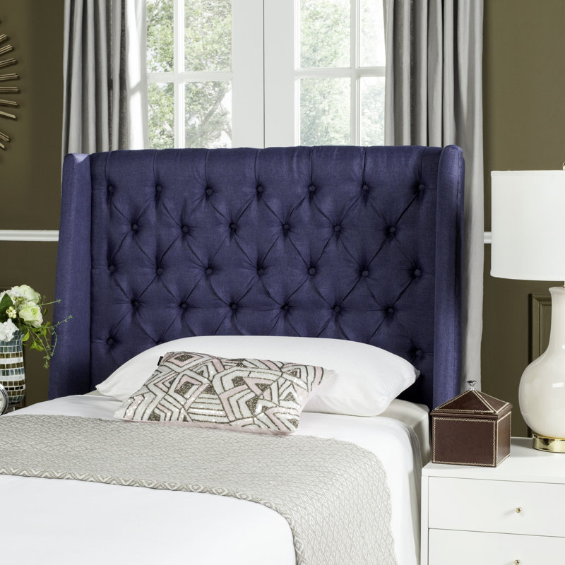 Bertlinde Upholstered Headboard, Twin, Linen Navy
