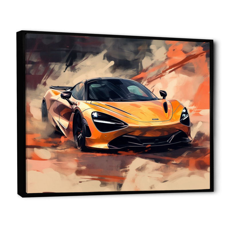«Orange Exotic Car On Offroad I - Muscle Car», reproduction sur toile, 30" H x 40" W, Cadre flottant noir