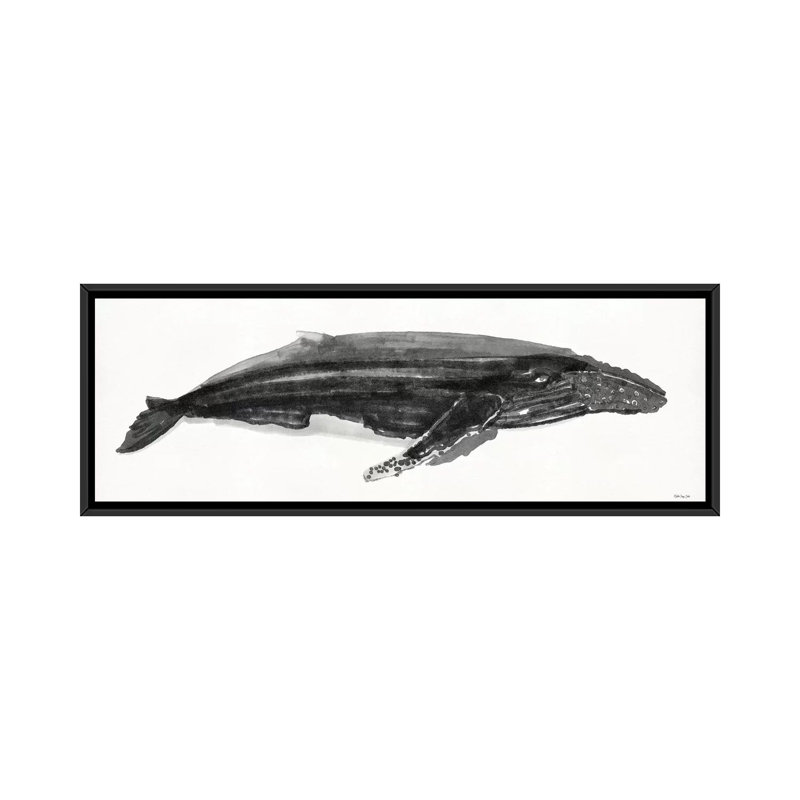Baleine grise II - reproduction d'art panoramique, H 16 po x l 48 po x 1,5 po, Toile encadrée noire