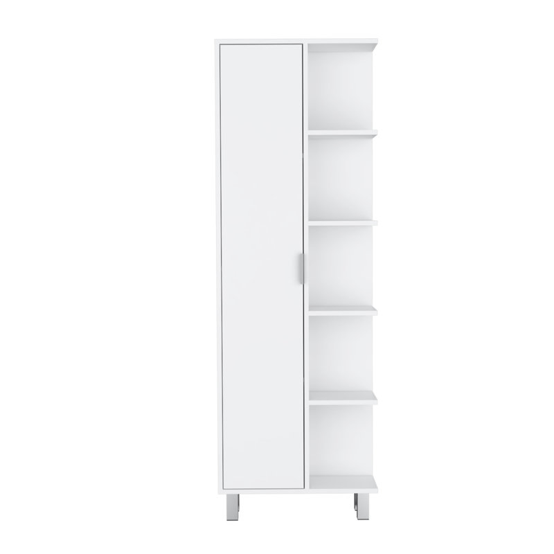 White 1-Door Linen Cabinet, White, 62.9" H x 20.9" W x 8.2" D