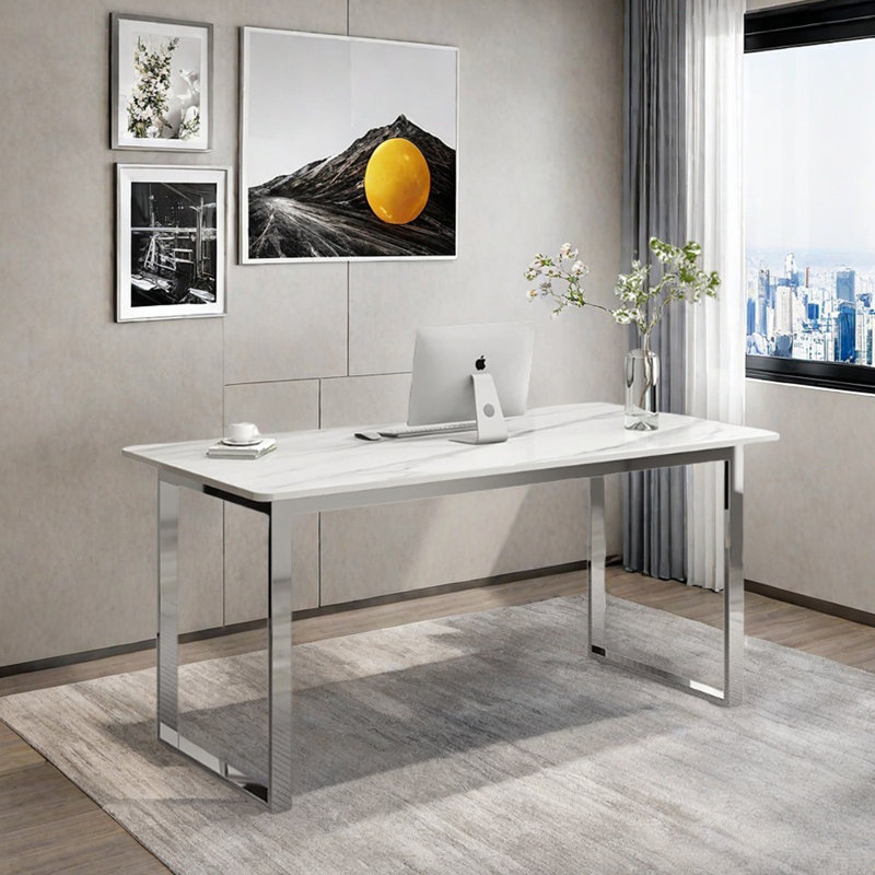 Bureau en acier inoxydable Minimalist, Blanc, H 29,52 po x l 70,86 po x P 31,49 po