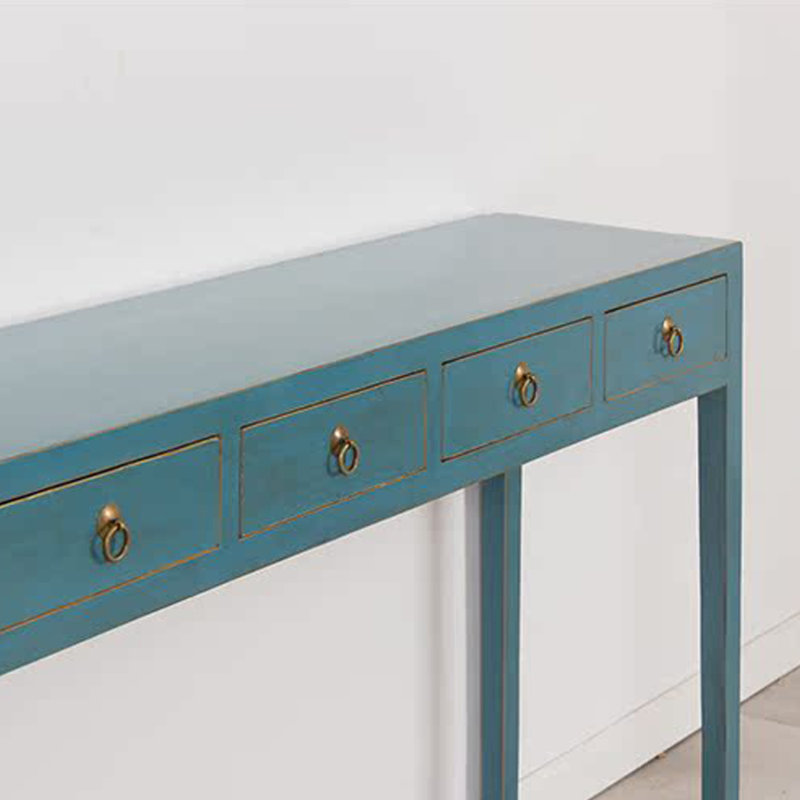 Solid Old Elm Wood Console Table, Lake Blue
