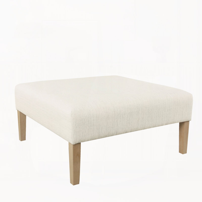 Pouf carré, bois brun, polyester crème, 91 cm
