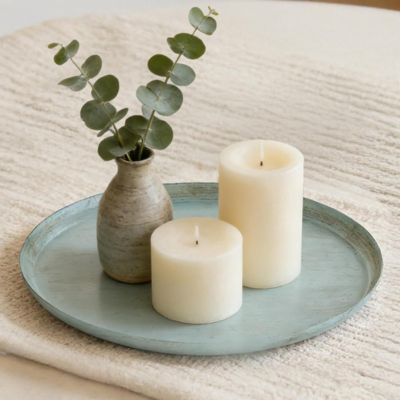 Plateau rond pour bougies, plateau décoratif en métal vert campagnard sauge pour table basse, salon et cuisine