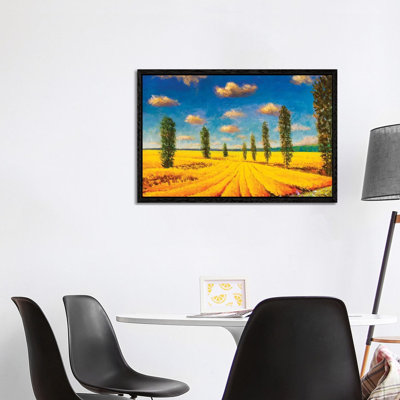 Farm Field Against Background of Tall Cypress Trees 1 Piece Painting on Canvas