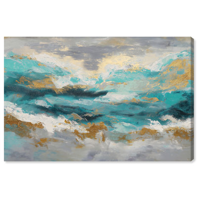 «Golden Tides», impression sur toile bleue et dorée par Art Remedy, galerie tendue, 15 x 10