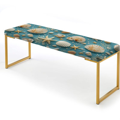 Coastal Seashells Coastal Pattern - Coastal Upholstered Gold Bench