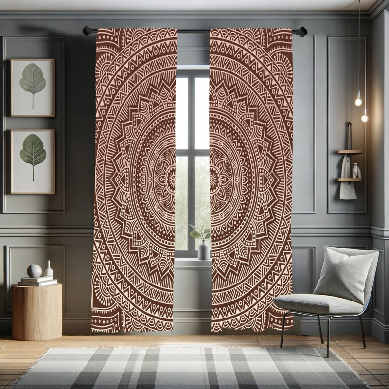 Rideaux mandala Ebern Designs, motif floral abstrait floral, L 28 po x L 63 po, Bois de rose pâle