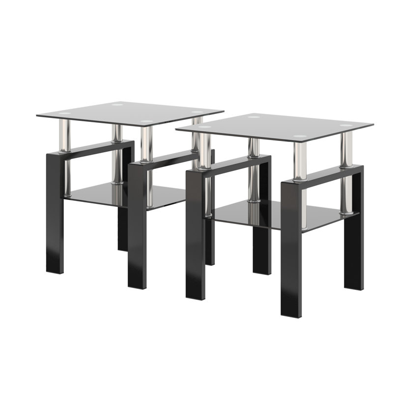 Tempered Glass Tea Table With Metal Legs, Black, 2