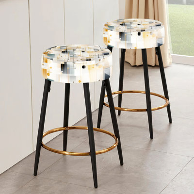 Ensemble de 2 tabourets de bar géométriques modernes beige symétriques et symétriques