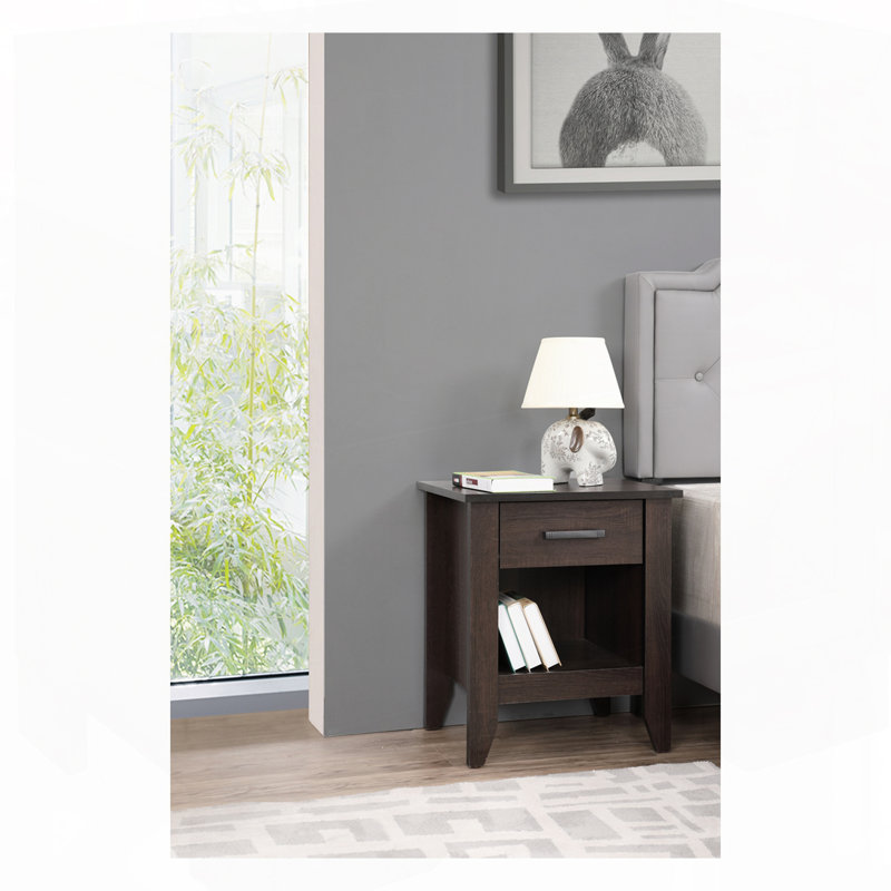 Table de chevet en bois, Naturel/noir