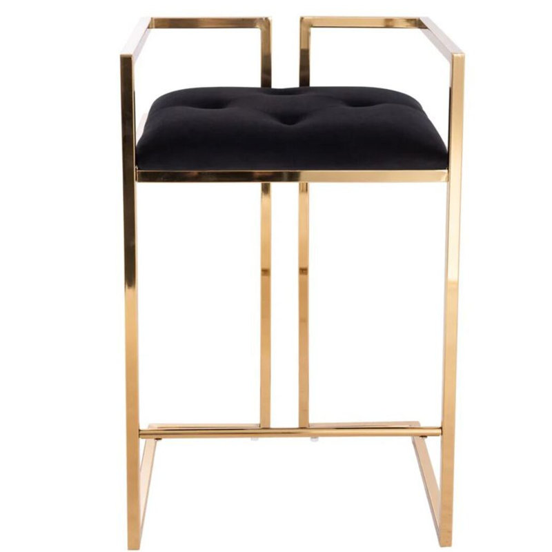 Tabouret en velours, Noir, Doré