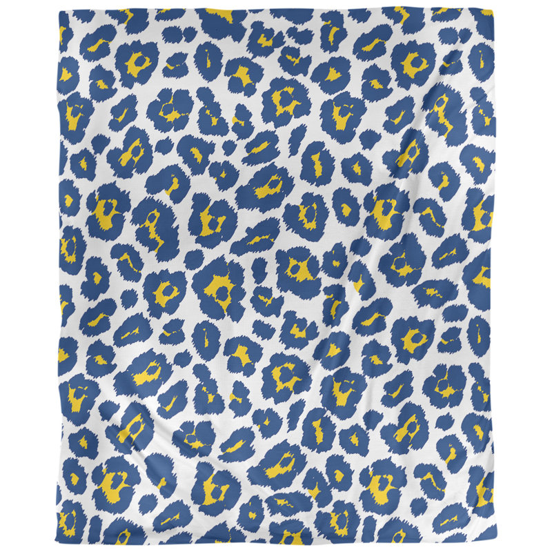 Housse de couette simple à imprimé léopard, Housse de couette simple TG, Polyester brossé, Blanc / bleu foncé / jaune