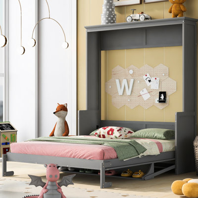 Grand lit gris avec tablette polyvalente et espace de couleur optimisant l'espace